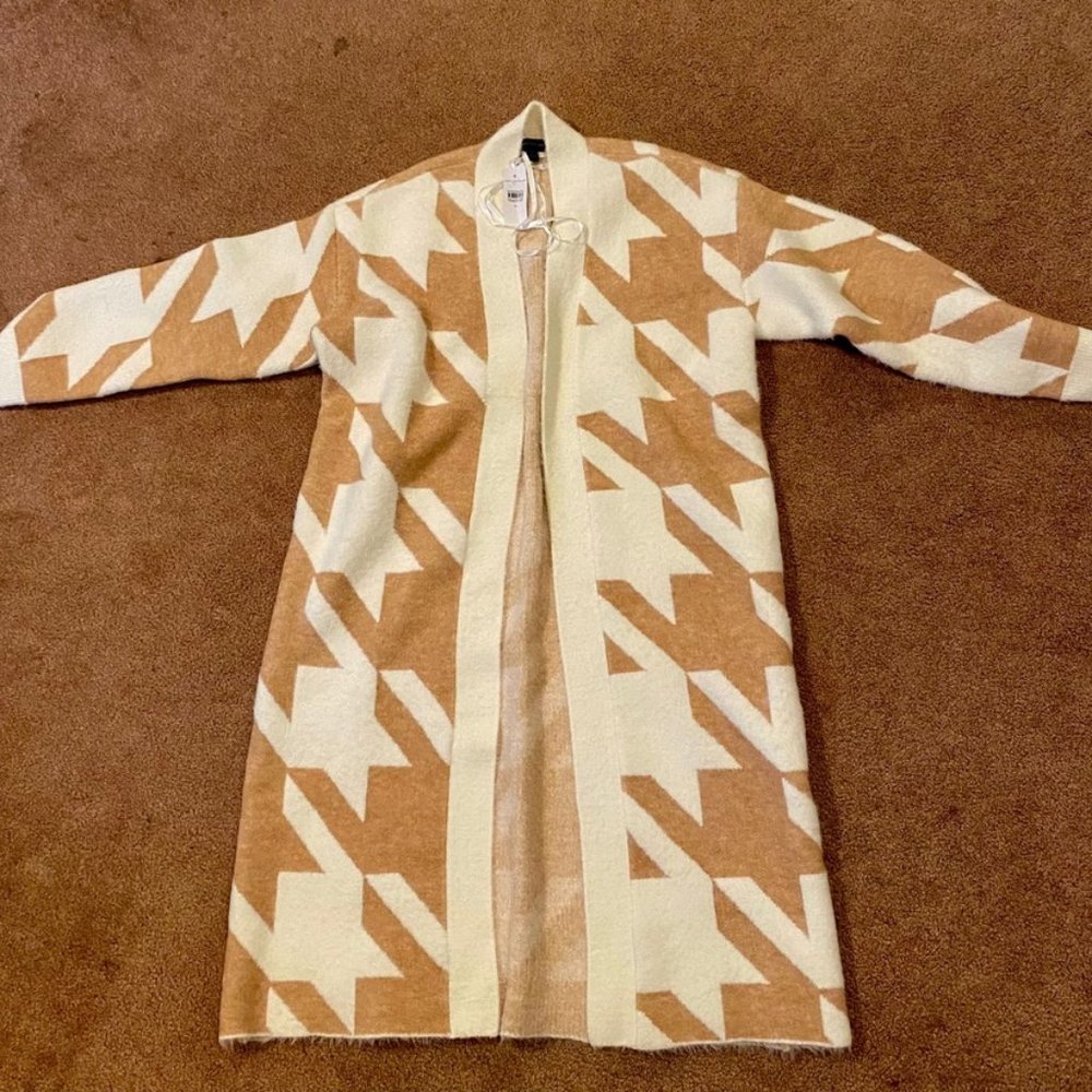 Houndstooth Long Open Cardigan | Ann Taylor